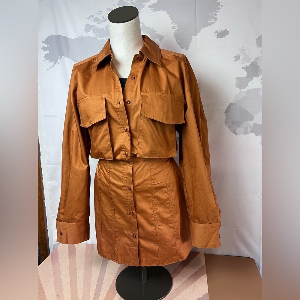 ZARA Poplin Shirt-Dress With Pockets Brown NWOT - Picture 9 of 13